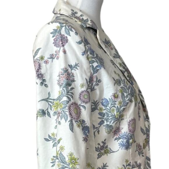 LOFT Women’s Blazer Cream Blue Pink Floral Classic Stretch One Button Size 4 - Picture 7 of 10